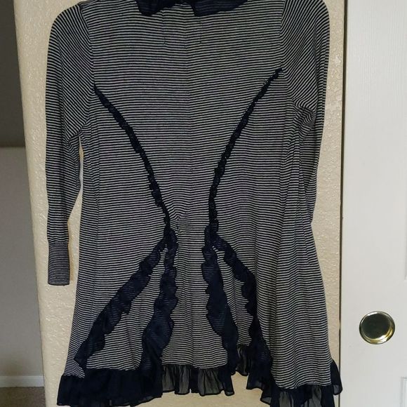 Guinevere Anthropologie Ruffle Trim Striped Cardigan Sweater S - Picture 6 of 7